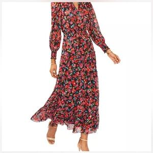 MSK Floral Red Long-Sleeve dress S NWT